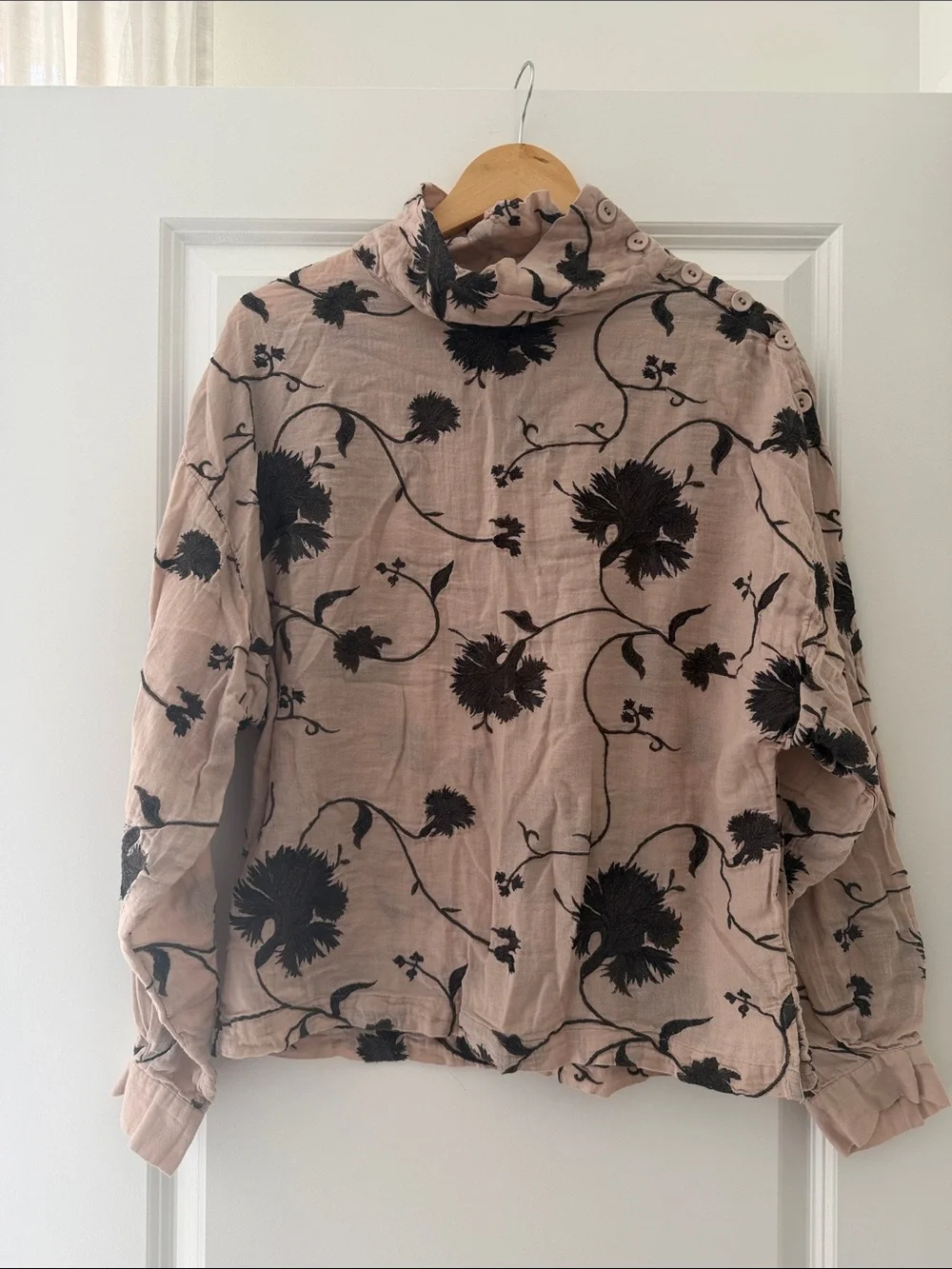 Blush Pink Floral Velvet Burnout Mock Neck Top